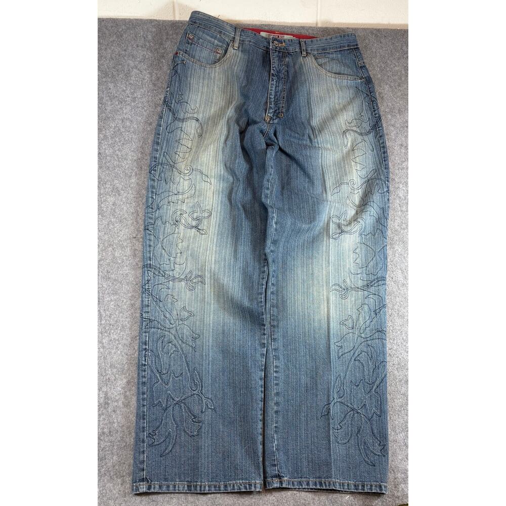 Vintage Indigo Red Lux Industrial Straight Jeans Mens 38 Blue Denim Faded Y2K